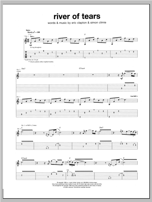Eric Clapton River Of Tears Sheet Music Notes & Chords for Lyrics & Chords - Download or Print PDF