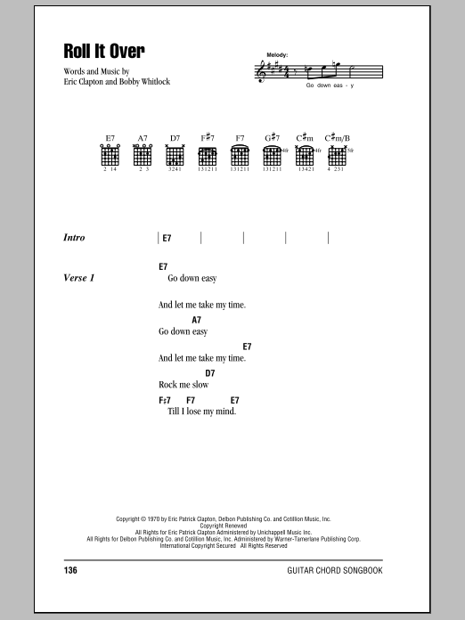 Eric Clapton Roll It Over Sheet Music Notes & Chords for Lyrics & Chords - Download or Print PDF