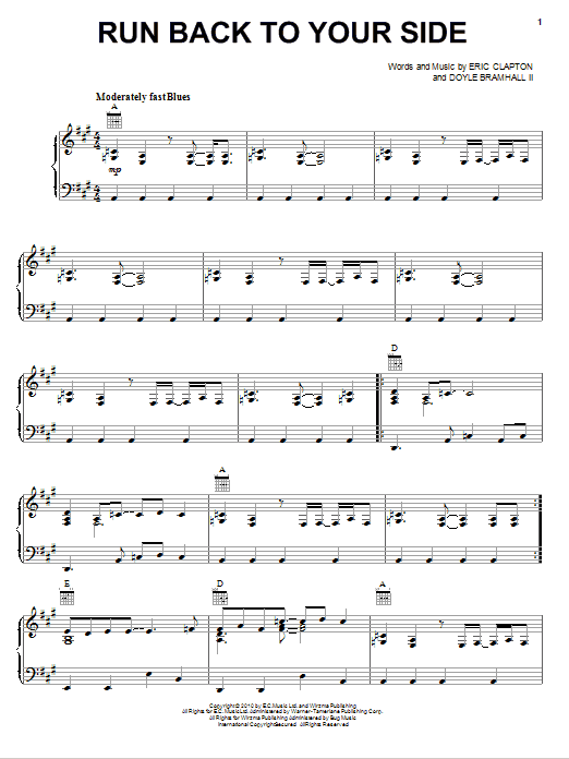 Eric Clapton Run Back To Your Side Sheet Music Notes & Chords for Guitar Tab - Download or Print PDF