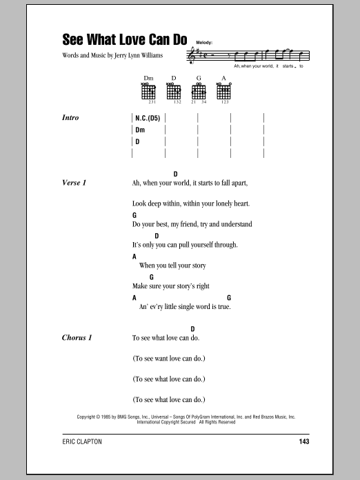 Eric Clapton See What Love Can Do Sheet Music Notes & Chords for Lyrics & Chords - Download or Print PDF