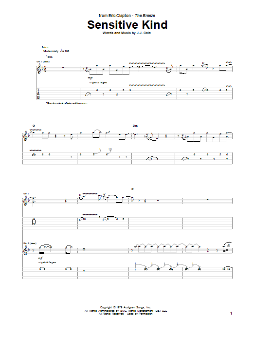 Eric Clapton Sensitive Kind Sheet Music Notes & Chords for Guitar Tab - Download or Print PDF