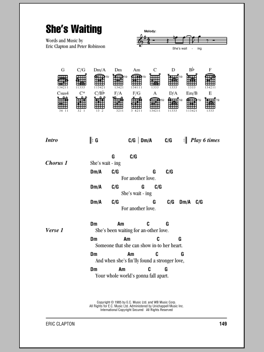 Eric Clapton She's Waiting Sheet Music Notes & Chords for Lyrics & Chords - Download or Print PDF