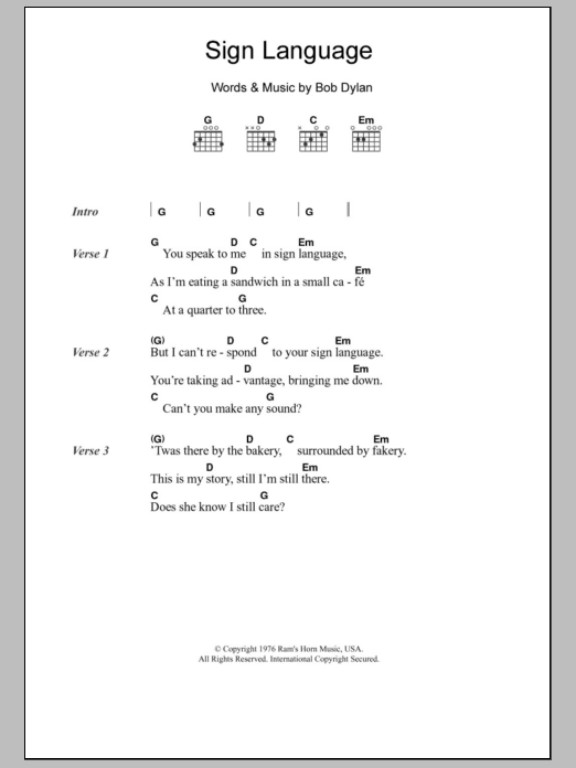 Eric Clapton Sign Language Sheet Music Notes & Chords for Lyrics & Chords - Download or Print PDF