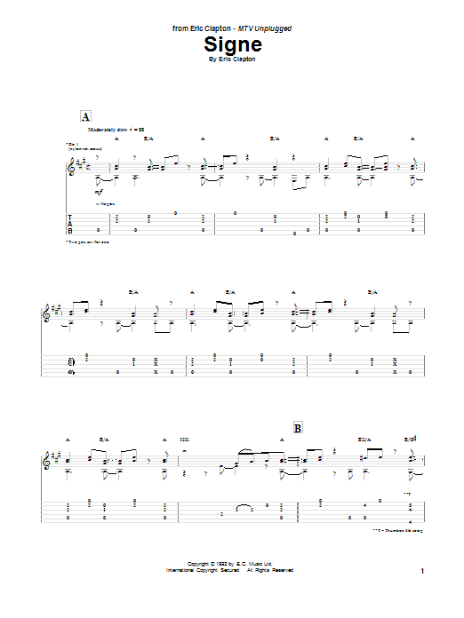 Eric Clapton Signe Sheet Music Notes & Chords for Guitar Tab - Download or Print PDF