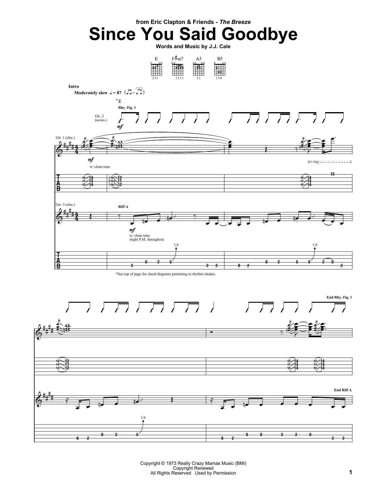 Eric Clapton Since You Said Goodbye Sheet Music Notes & Chords for Guitar Tab - Download or Print PDF