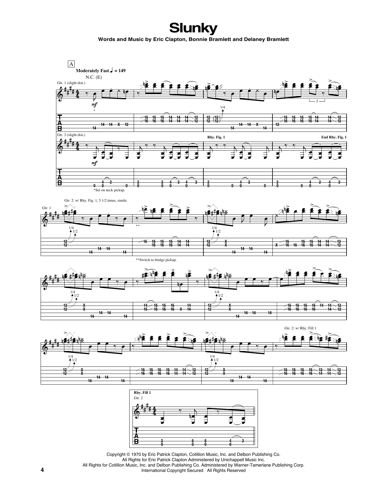 Eric Clapton Slunky Sheet Music Notes & Chords for Guitar Tab - Download or Print PDF