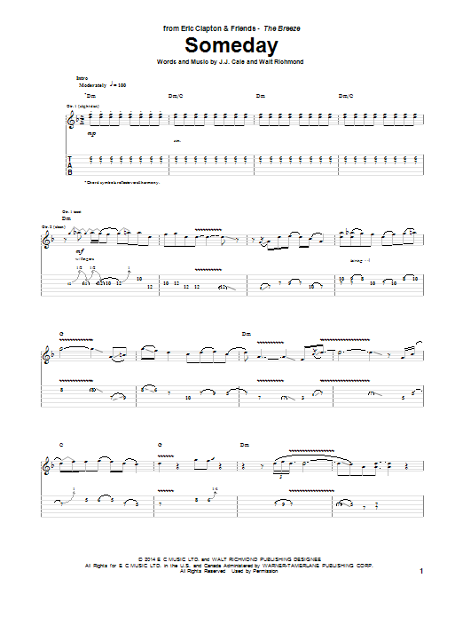 Eric Clapton Someday Sheet Music Notes & Chords for Guitar Tab - Download or Print PDF
