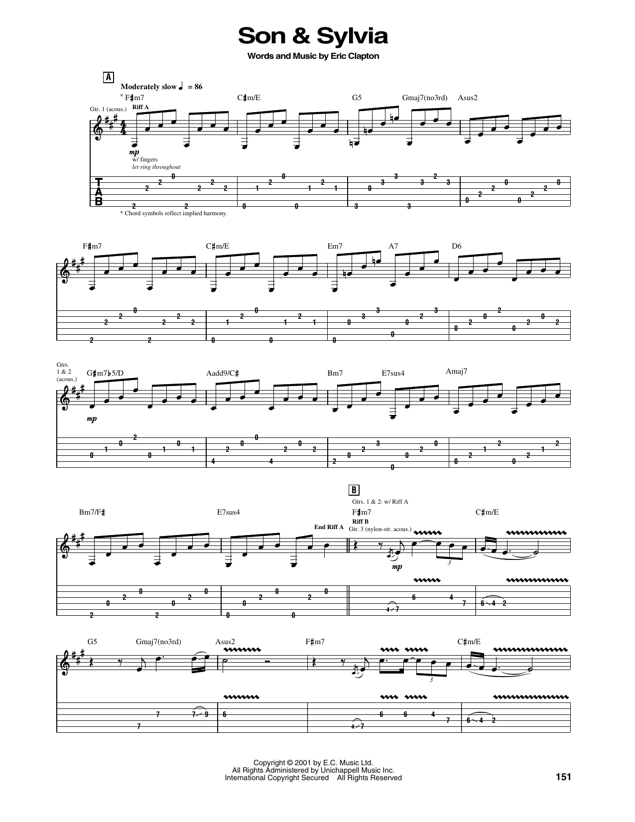Eric Clapton Son & Sylvia Sheet Music Notes & Chords for Guitar Tab - Download or Print PDF