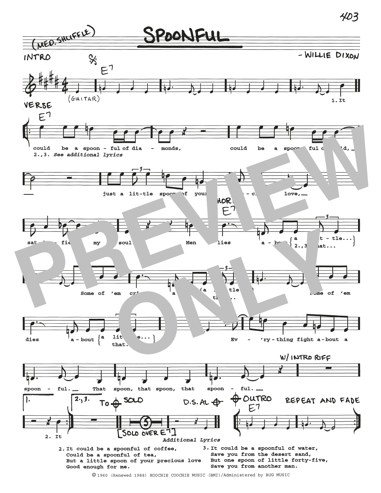 Eric Clapton Spoonful Sheet Music Notes & Chords for Real Book – Melody, Lyrics & Chords - Download or Print PDF