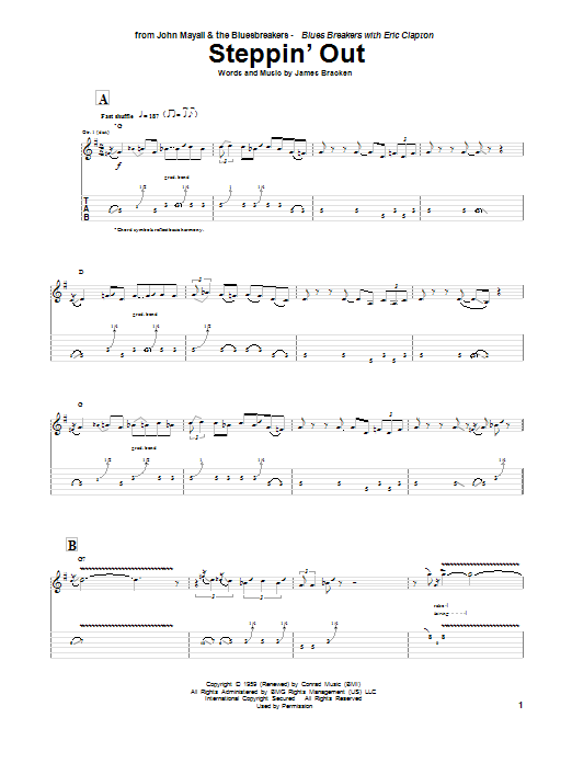 Eric Clapton Steppin' Out Sheet Music Notes & Chords for Guitar Tab - Download or Print PDF Eric Clapton Steppin' Out Sheet Music Notes & Chords for Guitar Tab - Download or Print PDF