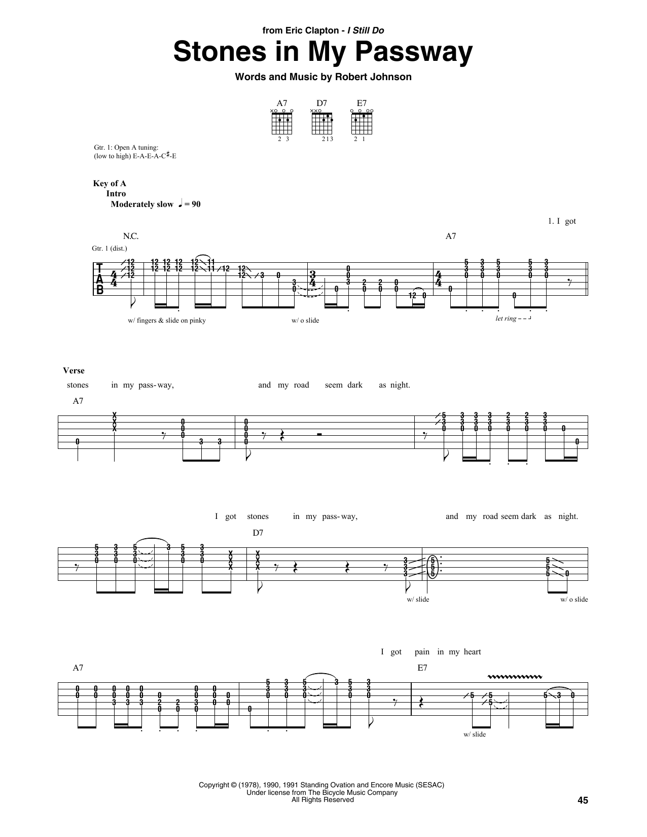 Eric Clapton Stones In My Passway Sheet Music Notes & Chords for Guitar Tab - Download or Print PDF