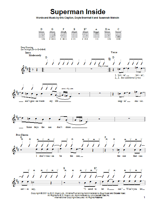 Eric Clapton Superman Inside Sheet Music Notes & Chords for Easy Guitar Tab - Download or Print PDF