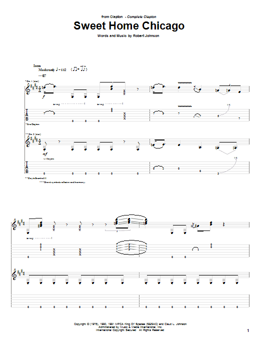 Eric Clapton Sweet Home Chicago Sheet Music Notes & Chords for Lyrics & Chords - Download or Print PDF