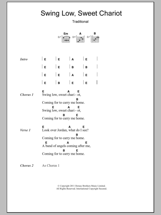 Eric Clapton Swing Low, Sweet Chariot Sheet Music Notes & Chords for Lyrics & Chords - Download or Print PDF