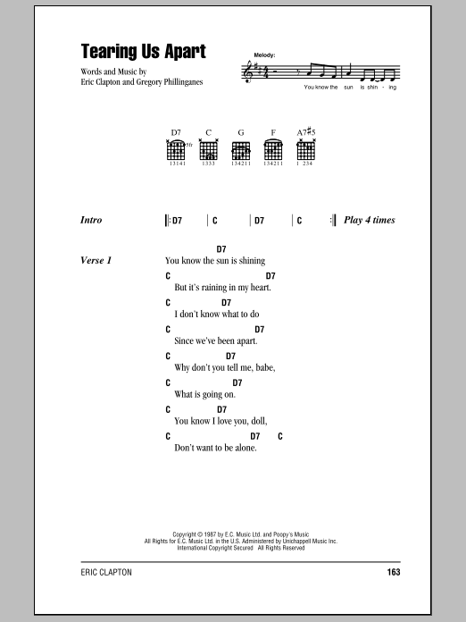 Eric Clapton Tearing Us Apart Sheet Music Notes & Chords for Lyrics & Chords - Download or Print PDF