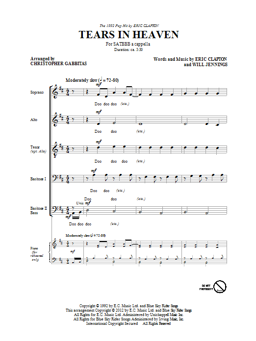 Eric Clapton Tears In Heaven (arr. Christopher Gabbitas) Sheet Music Notes & Chords for SATB - Download or Print PDF