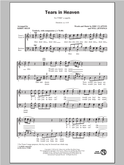 Eric Clapton Tears In Heaven (arr. Kirby Shaw) Sheet Music Notes & Chords for SSA - Download or Print PDF