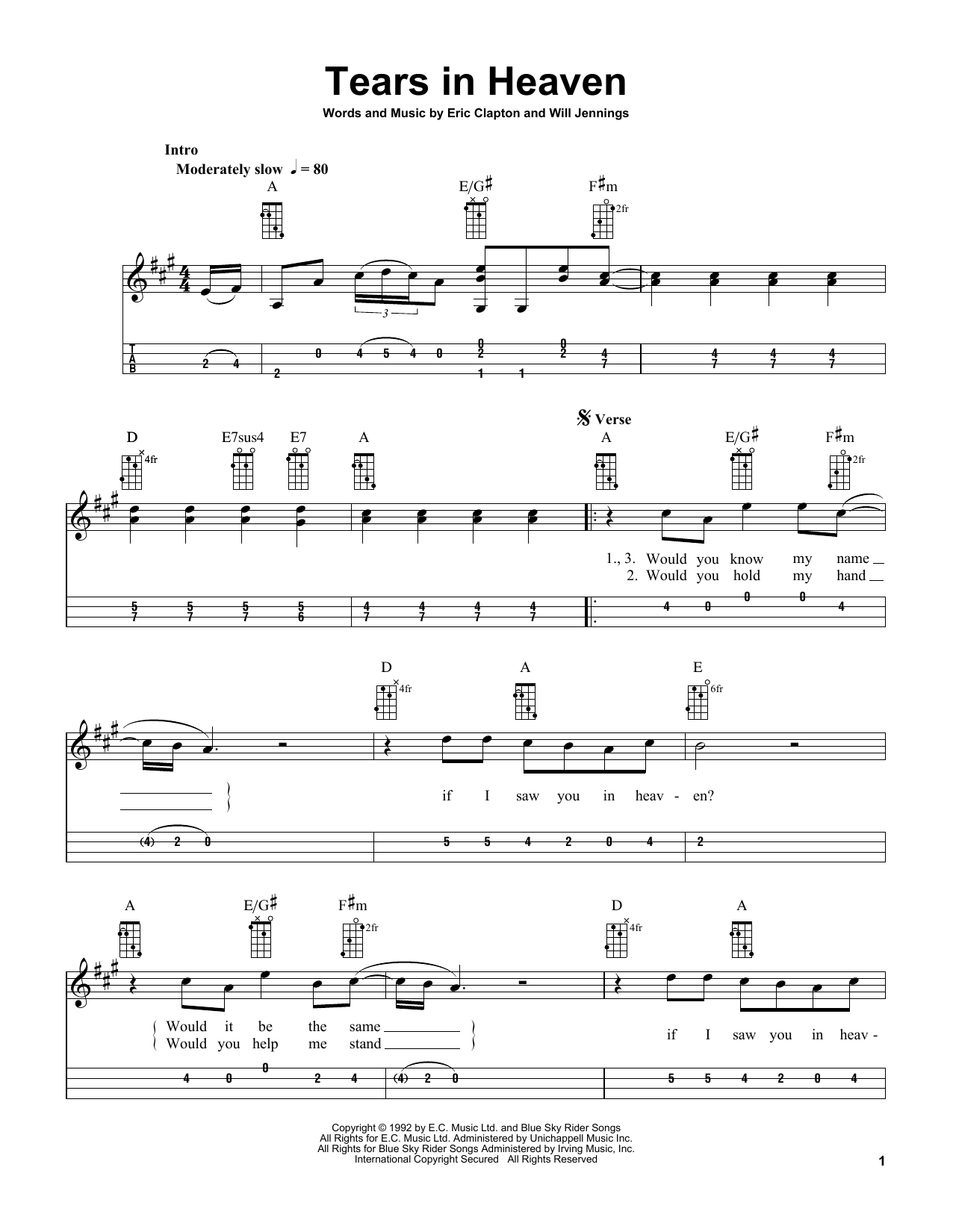 Eric Clapton Tears In Heaven (from Rush) (arr. Bobby Westfall) Sheet Music Notes & Chords for Mandolin - Download or Print PDF