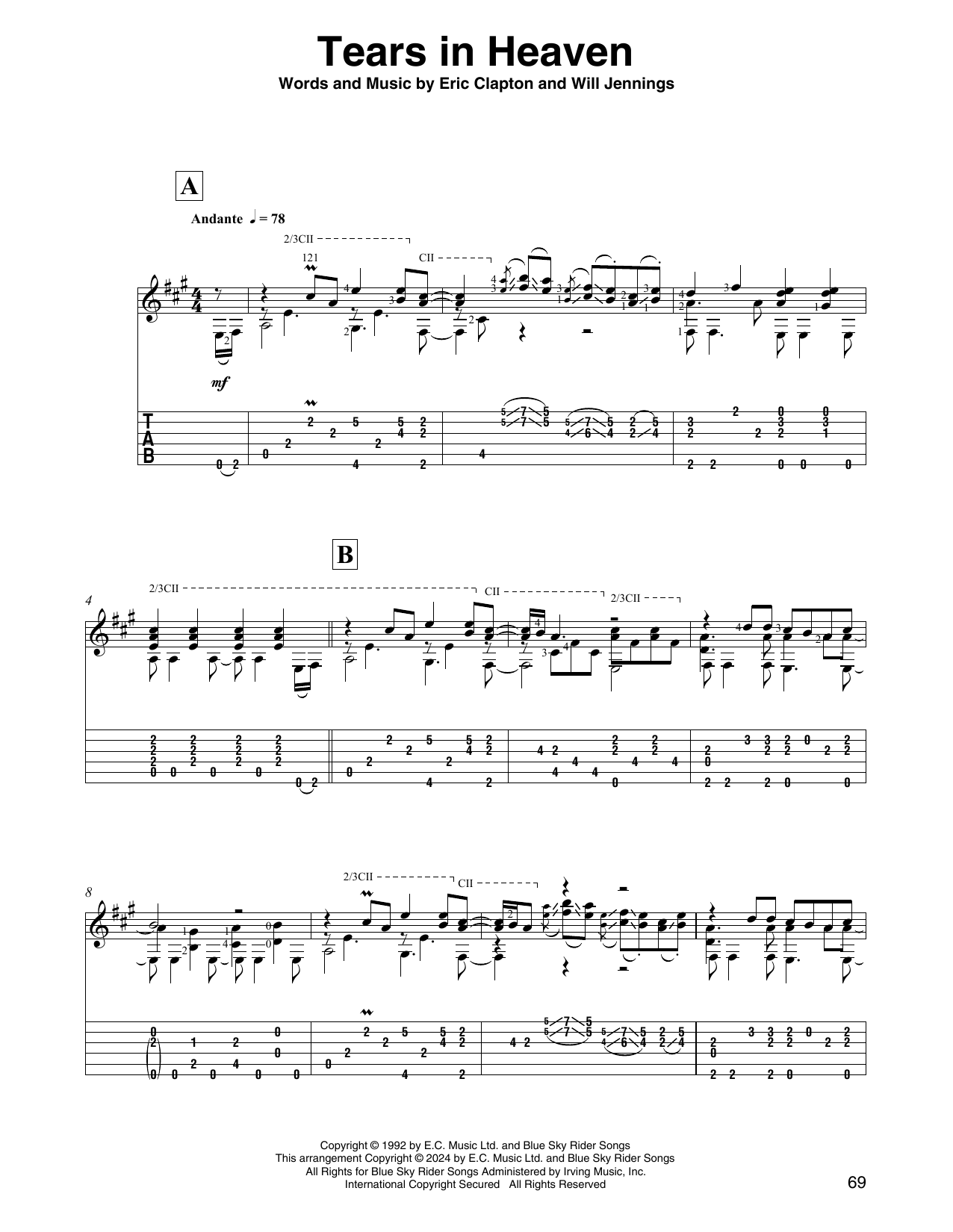 Eric Clapton Tears In Heaven (from Rush) (arr. David Jaggs) Sheet Music Notes & Chords for Solo Guitar - Download or Print PDF