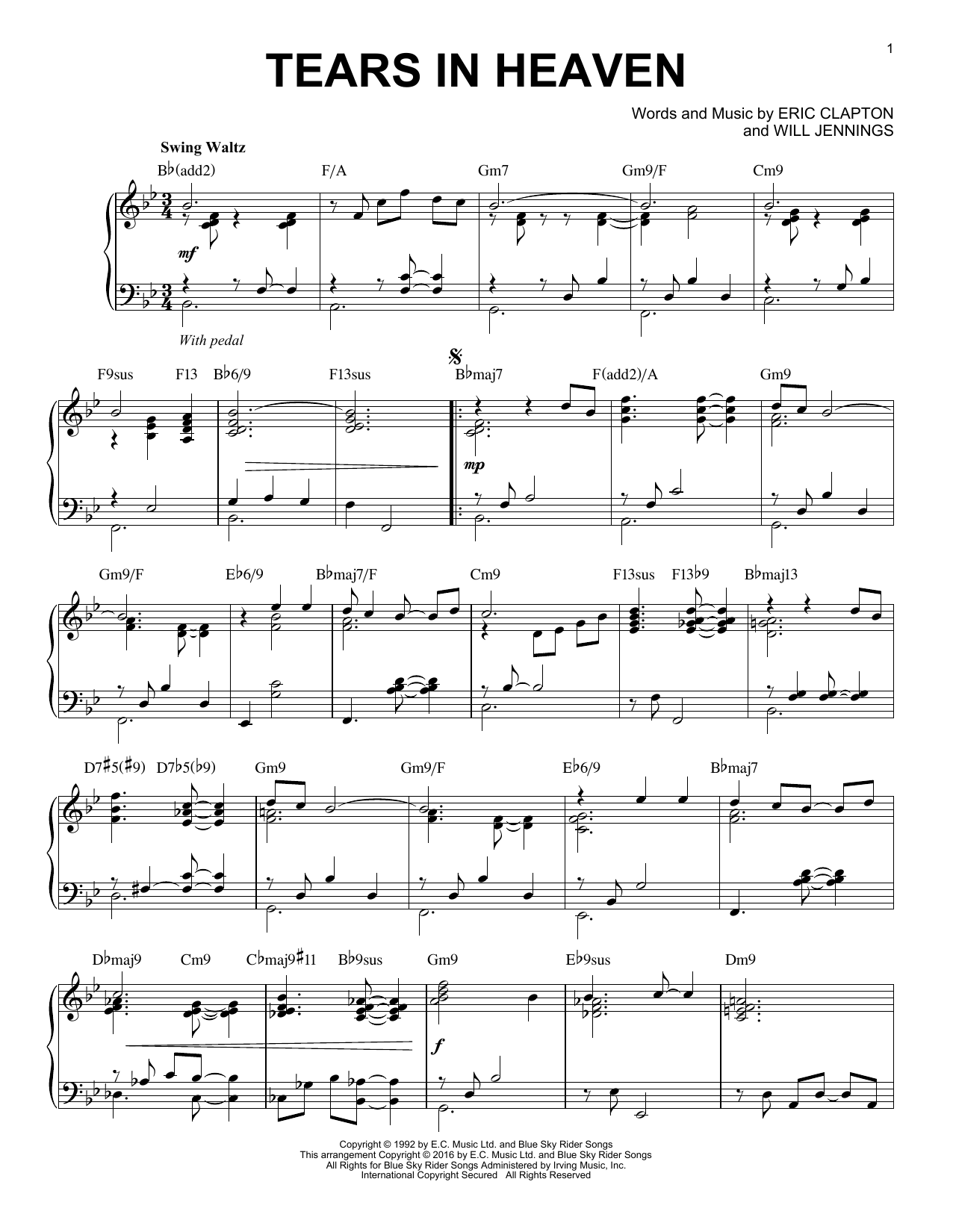 Eric Clapton Tears In Heaven [Jazz version] (arr. Brent Edstrom) Sheet Music Notes & Chords for Piano - Download or Print PDF