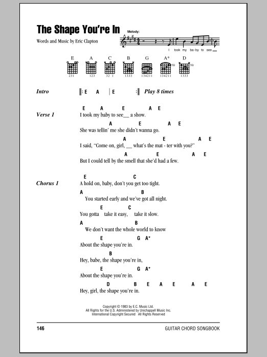 Eric Clapton The Shape You're In Sheet Music Notes & Chords for Lyrics & Chords - Download or Print PDF