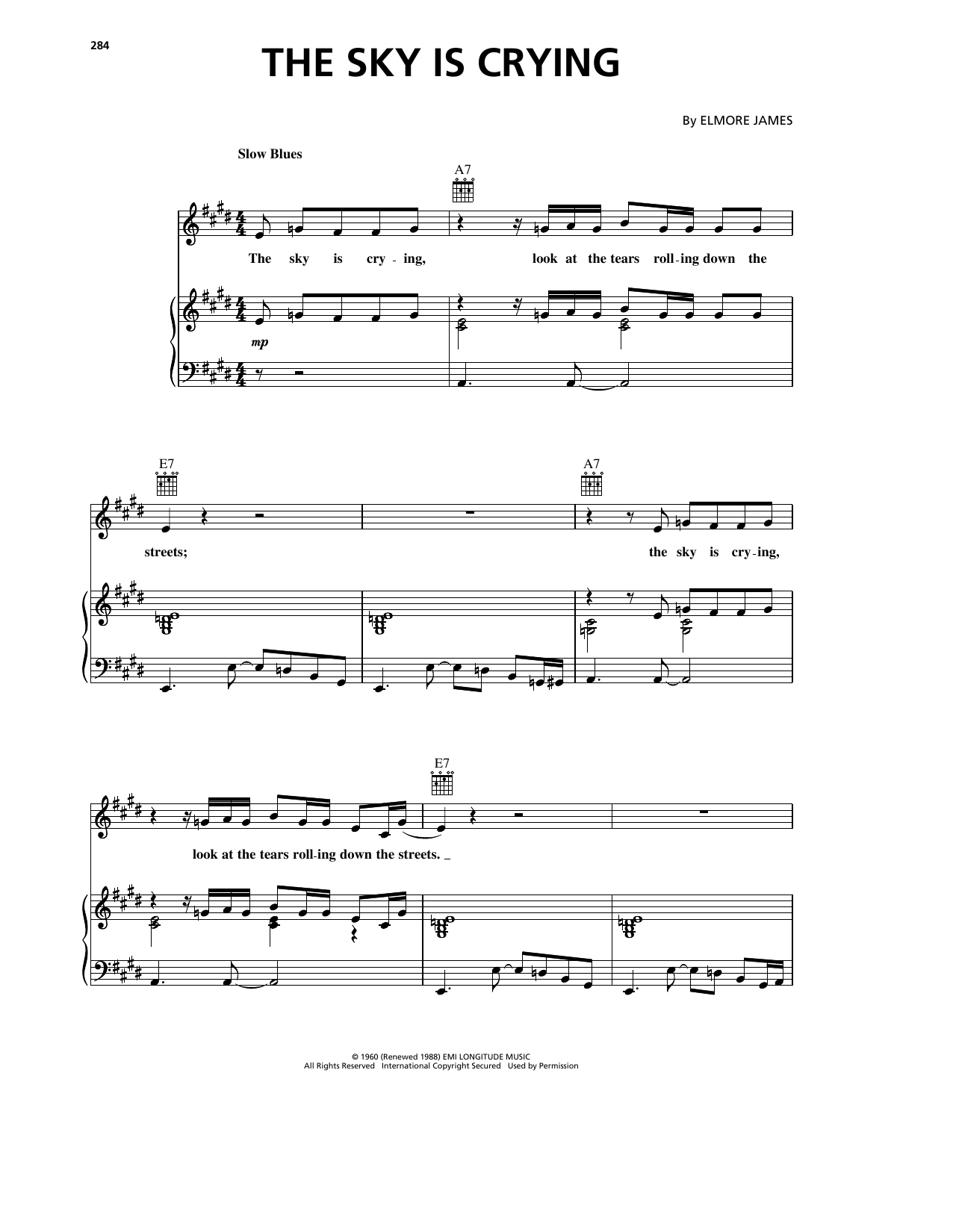 Eric Clapton The Sky Is Crying Sheet Music Notes & Chords for Piano, Vocal & Guitar (Right-Hand Melody) - Download or Print PDF