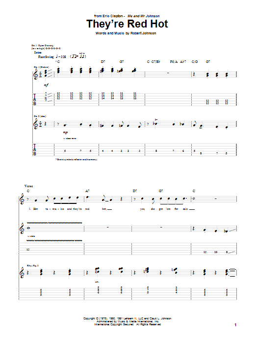 Eric Clapton They're Red Hot Sheet Music Notes & Chords for Guitar Tab - Download or Print PDF Eric Clapton They're Red Hot Sheet Music Notes & Chords for Guitar Tab - Download or Print PDF
