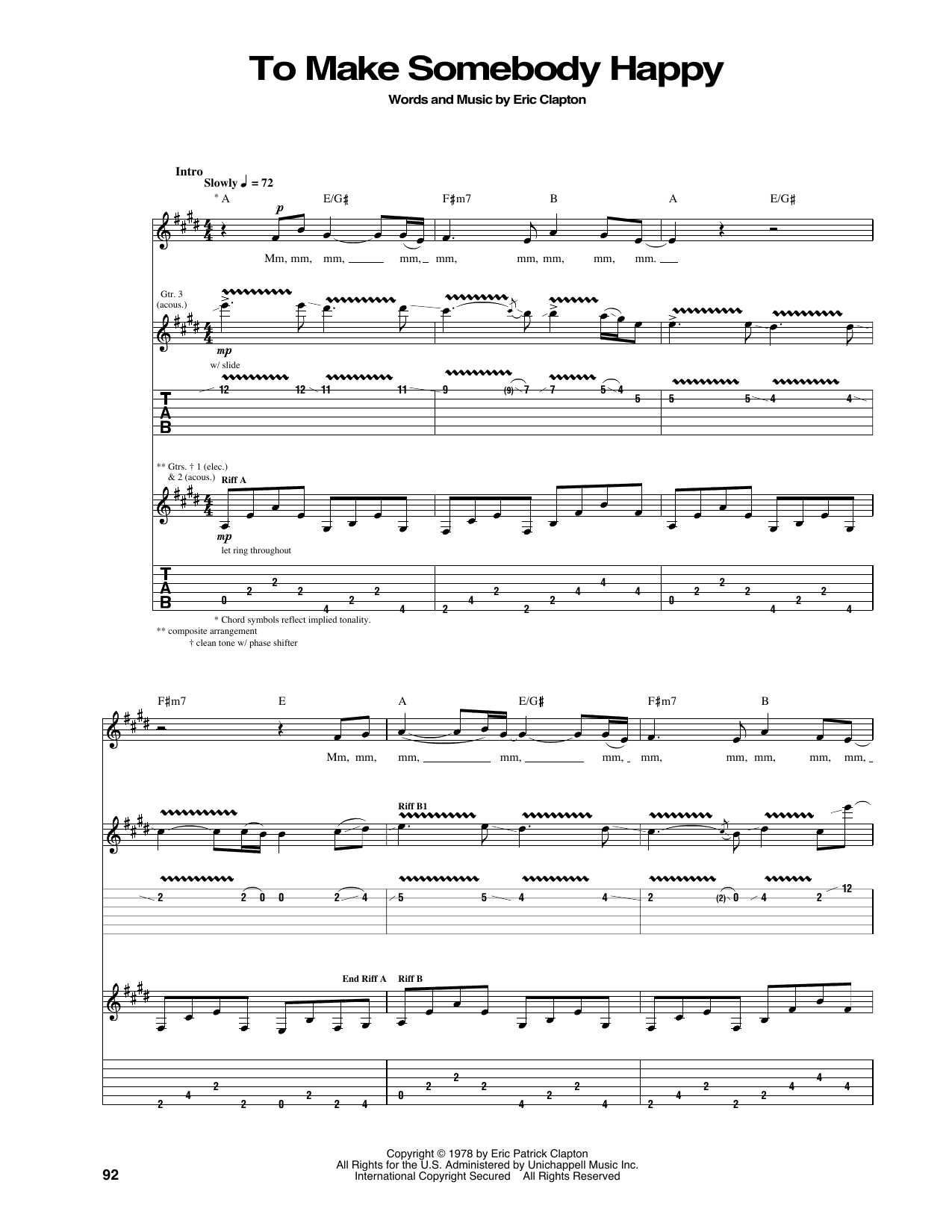 Eric Clapton To Make Somebody Happy Sheet Music Notes & Chords for Guitar Tab - Download or Print PDF