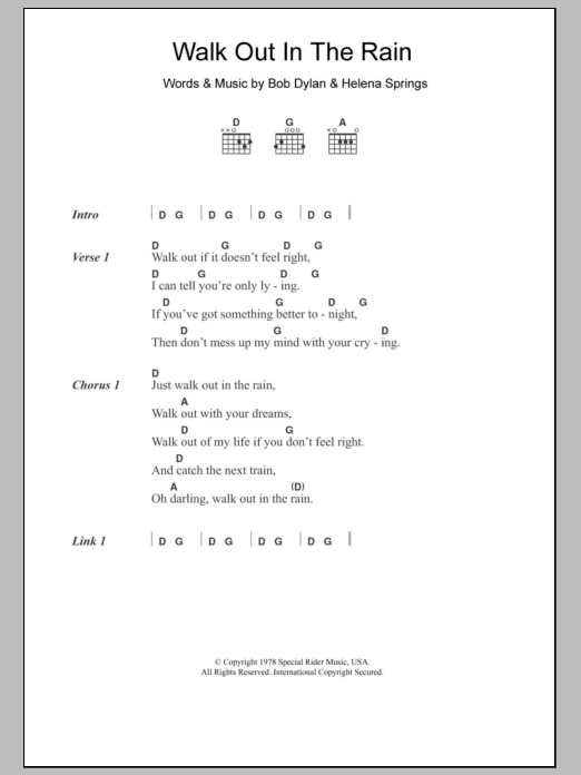 Eric Clapton Walk Out In The Rain Sheet Music Notes & Chords for Lyrics & Chords - Download or Print PDF