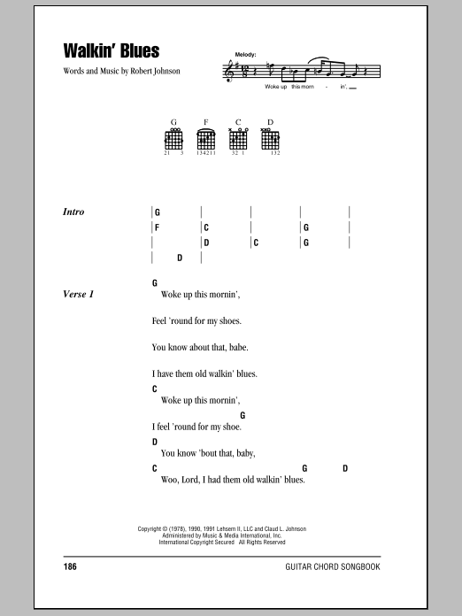 Eric Clapton Walkin' Blues Sheet Music Notes & Chords for Lyrics & Chords - Download or Print PDF