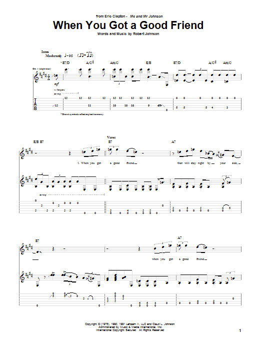 Eric Clapton When You Got A Good Friend Sheet Music Notes & Chords for Guitar Tab - Download or Print PDF