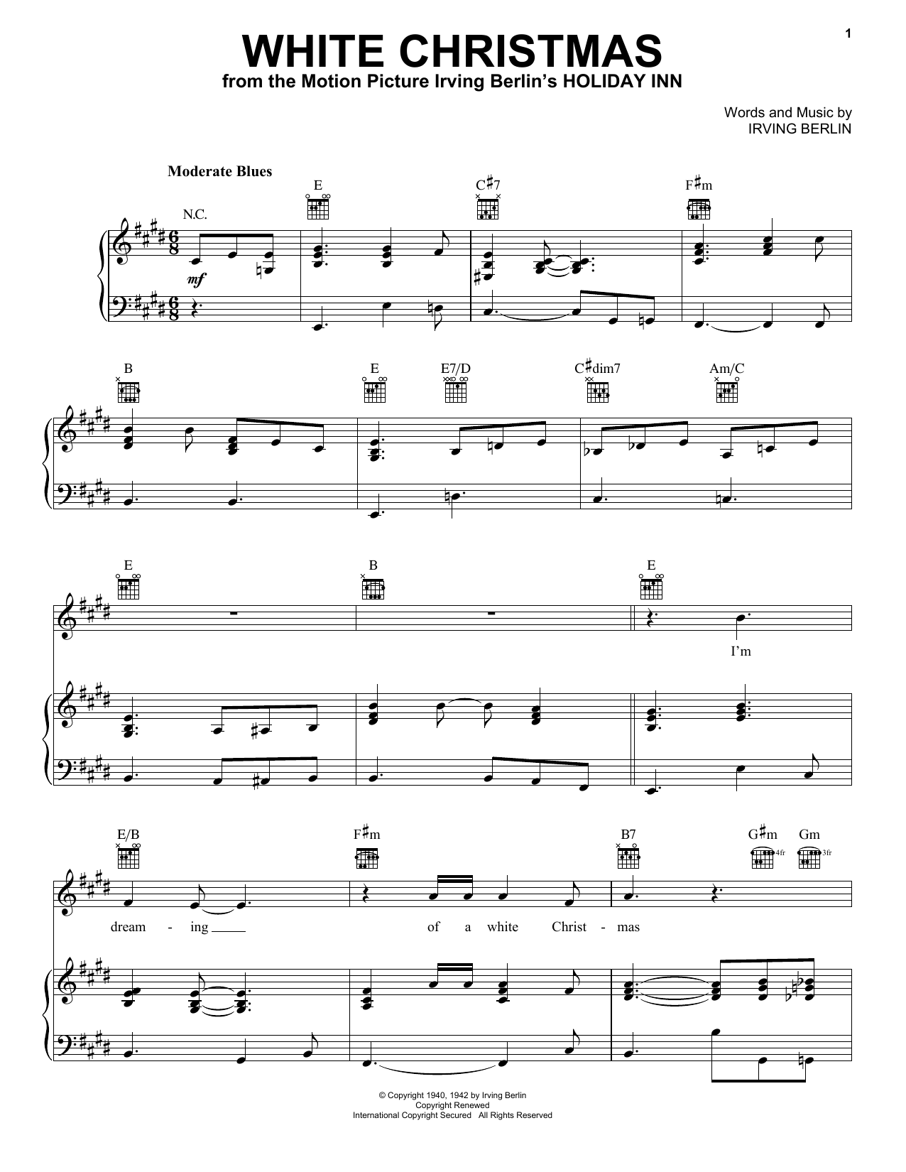 Eric Clapton White Christmas Sheet Music Notes & Chords for Piano, Vocal & Guitar (Right-Hand Melody) - Download or Print PDF