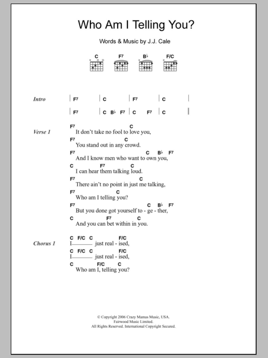 Eric Clapton Who Am I Telling You? Sheet Music Notes & Chords for Lyrics & Chords - Download or Print PDF