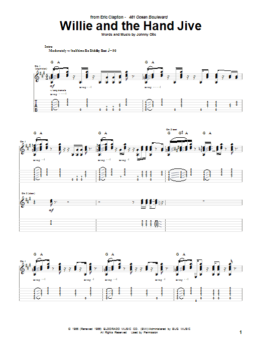 Eric Clapton Willie And The Hand Jive Sheet Music Notes & Chords for Drums Transcription - Download or Print PDF