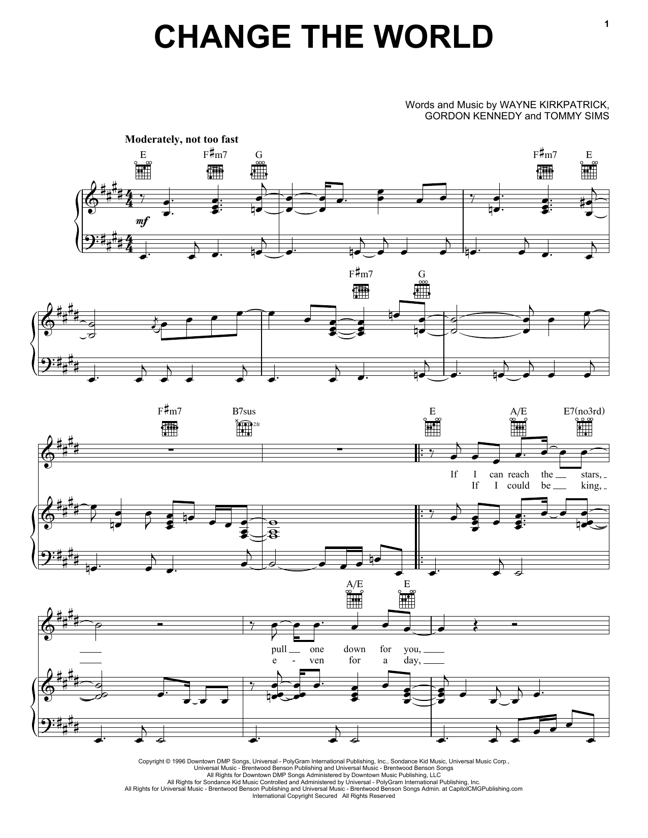 Eric Clapton with Wynonna Change The World Sheet Music Notes & Chords for Piano, Vocal & Guitar (Right-Hand Melody) - Download or Print PDF