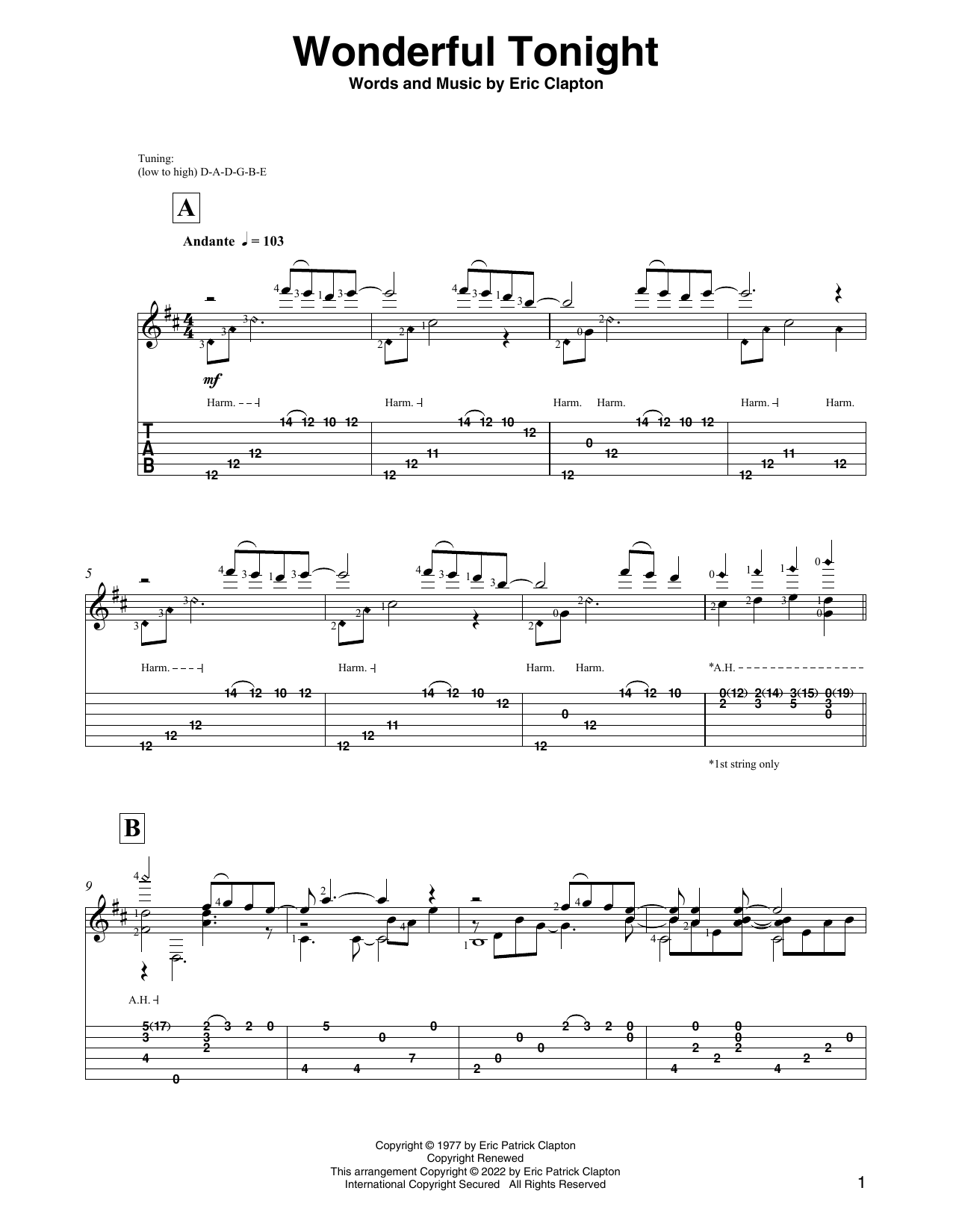 Eric Clapton Wonderful Tonight (arr. David Jaggs) Sheet Music Notes & Chords for Solo Guitar - Download or Print PDF