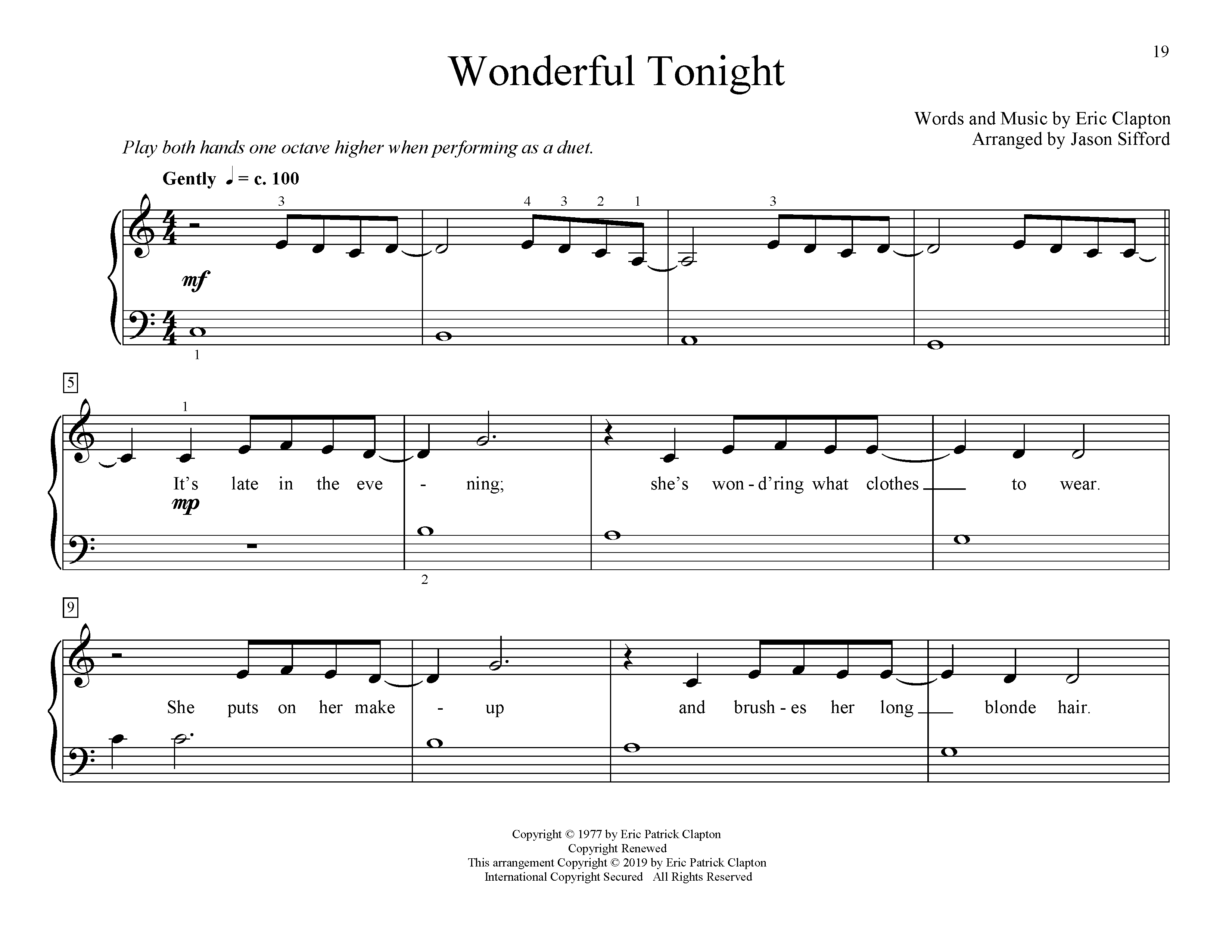 Eric Clapton Wonderful Tonight (arr. Jason Sifford) Sheet Music Notes & Chords for Educational Piano - Download or Print PDF