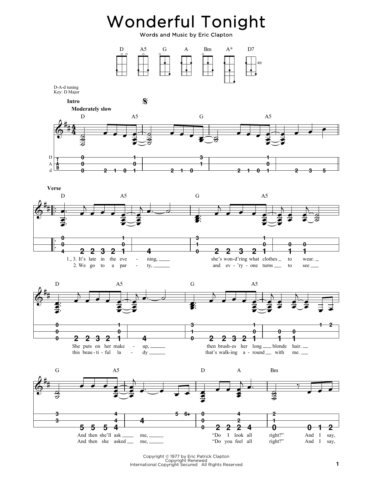 Eric Clapton Wonderful Tonight (arr. Steven B. Eulberg) Sheet Music Notes & Chords for Dulcimer - Download or Print PDF