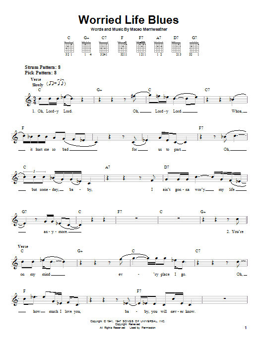 Eric Clapton Worried Life Blues Sheet Music Notes & Chords for Guitar Tab - Download or Print PDF