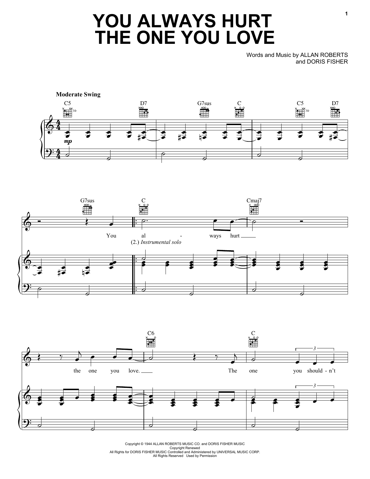 Eric Clapton You Always Hurt The One You Love Sheet Music Notes & Chords for Piano, Vocal & Guitar (Right-Hand Melody) - Download or Print PDF