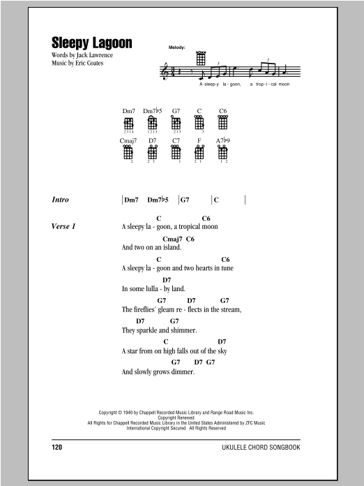 Eric Coates Sleepy Lagoon Sheet Music Notes & Chords for Ukulele with strumming patterns - Download or Print PDF