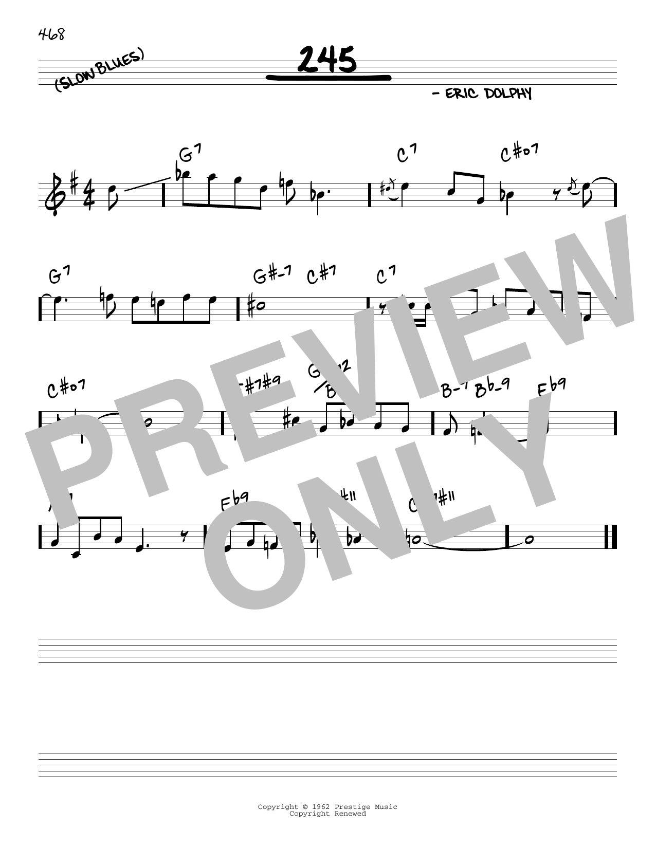 Eric Dolphy 245 Sheet Music Notes & Chords for Real Book – Melody & Chords - Download or Print PDF
