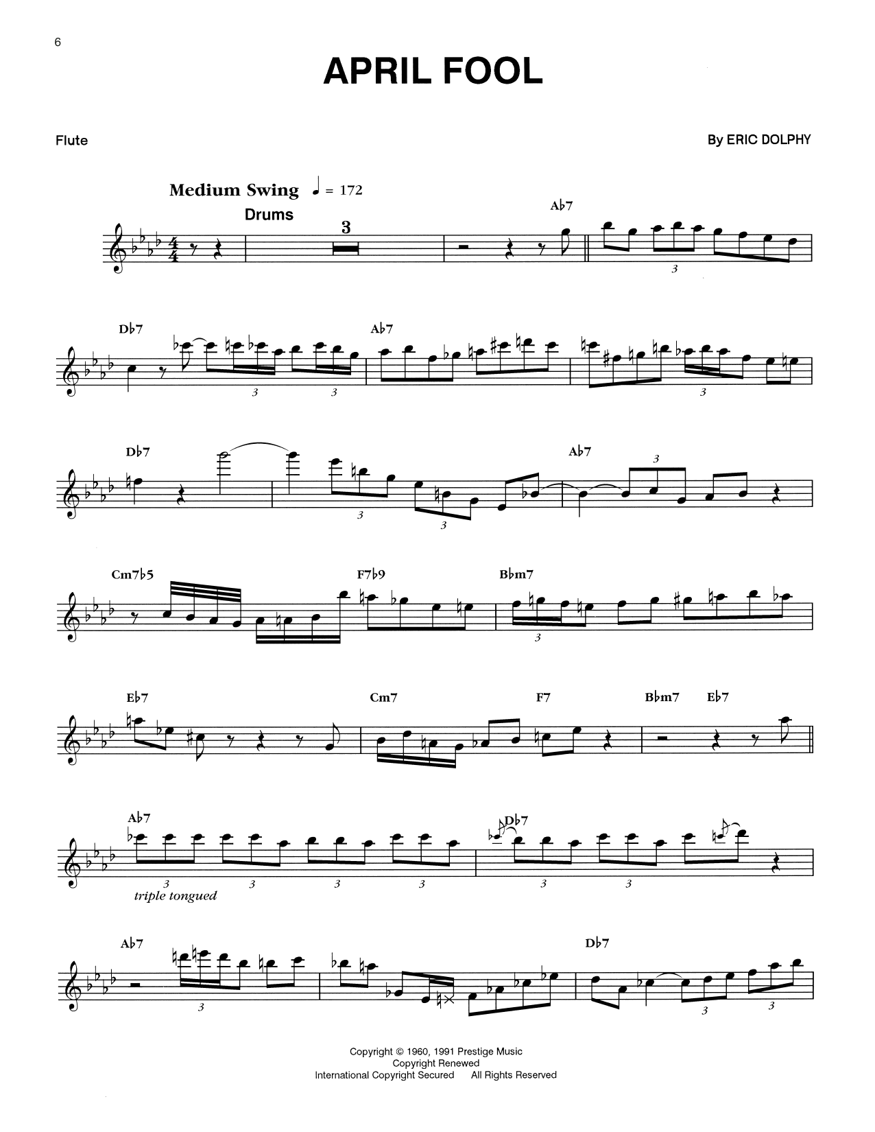 Eric Dolphy April Fool Sheet Music Notes & Chords for Flute Transcription - Download or Print PDF Eric Dolphy April Fool Sheet Music Notes & Chords for Flute Transcription - Download or Print PDF