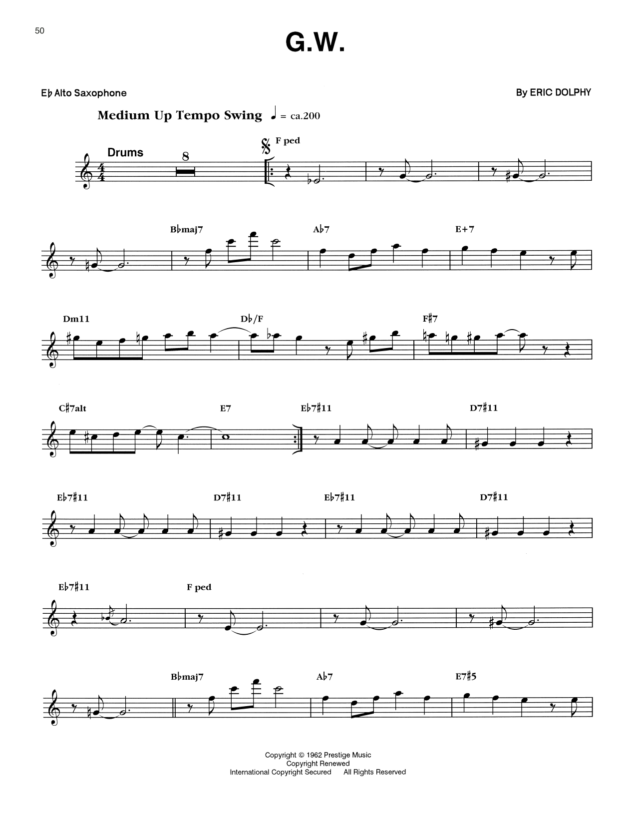 Eric Dolphy G.W. Sheet Music Notes & Chords for Alto Sax Transcription - Download or Print PDF Eric Dolphy G.W. Sheet Music Notes & Chords for Alto Sax Transcription - Download or Print PDF