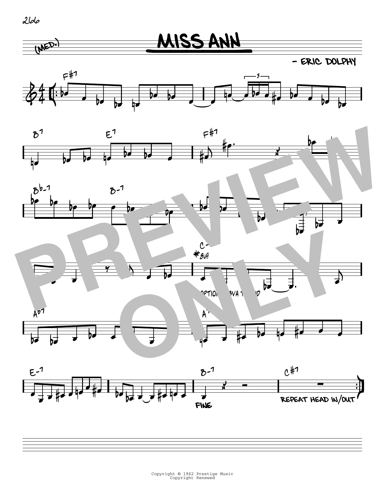 Eric Dolphy Miss Ann [Reharmonized version] (arr. Jack Grassel) Sheet Music Notes & Chords for Real Book – Melody & Chords - Download or Print PDF