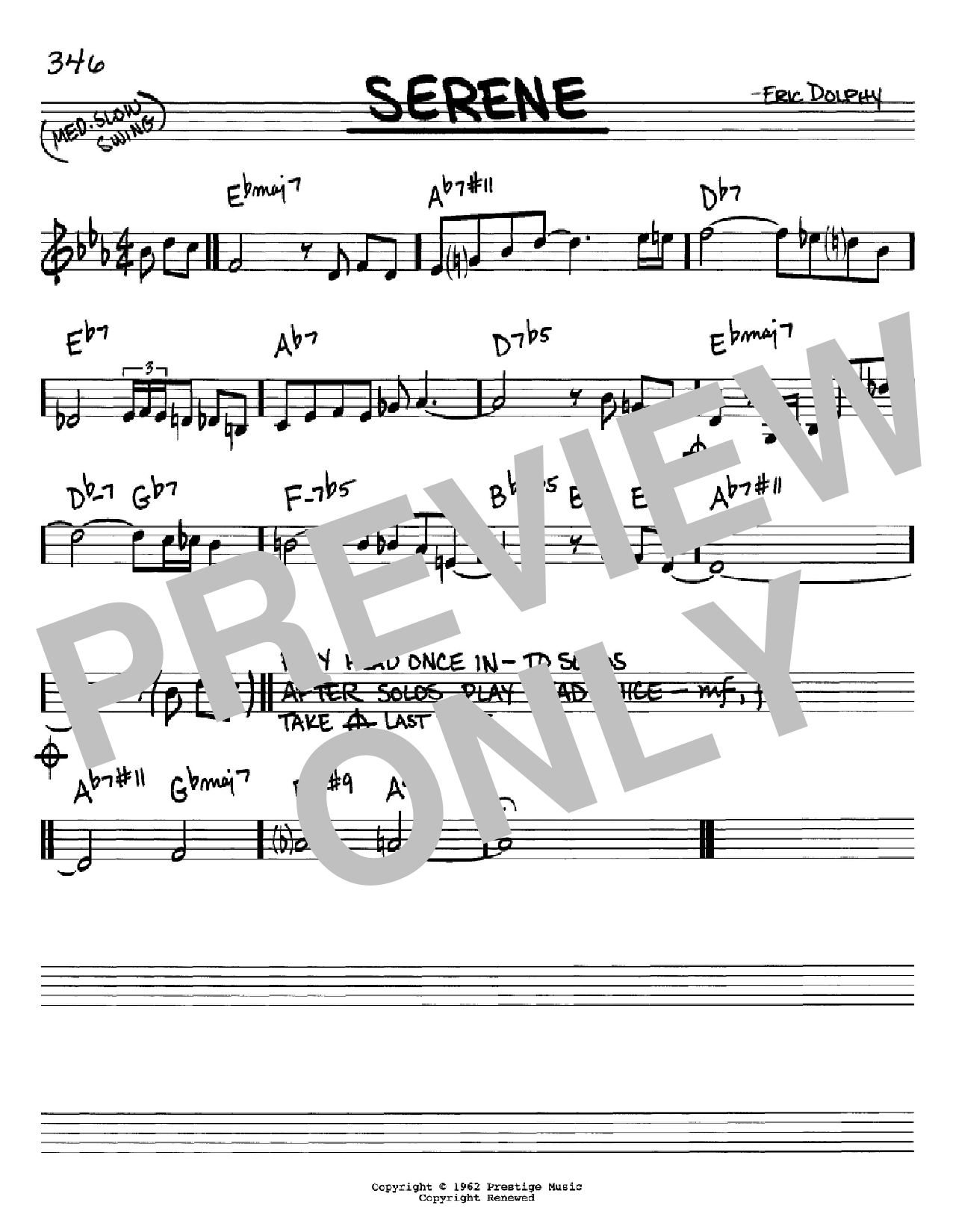 Eric Dolphy Serene Sheet Music Notes & Chords for Real Book - Melody & Chords - C Instruments - Download or Print PDF