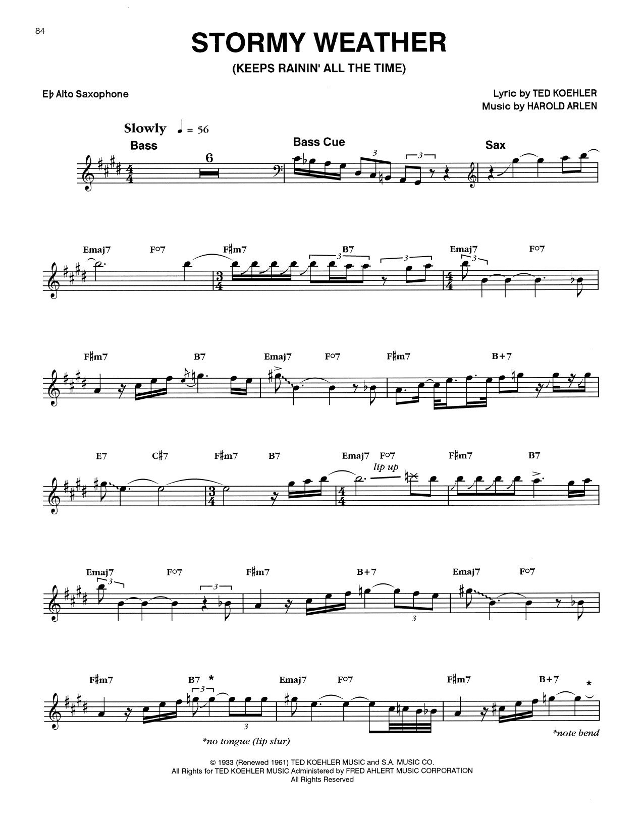 Eric Dolphy Stormy Weather (Keeps Rainin' All The Time) Sheet Music Notes & Chords for Alto Sax Transcription - Download or Print PDF
