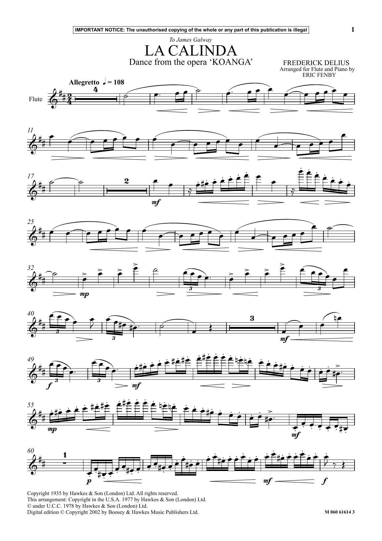 Eric Fenby La Calinda (Dance from The Opera Koanga) Sheet Music Notes & Chords for Instrumental Solo - Download or Print PDF
