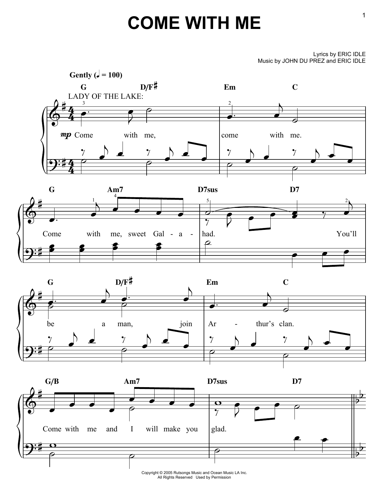 Eric Idle Come With Me Sheet Music Notes & Chords for Easy Piano - Download or Print PDF
