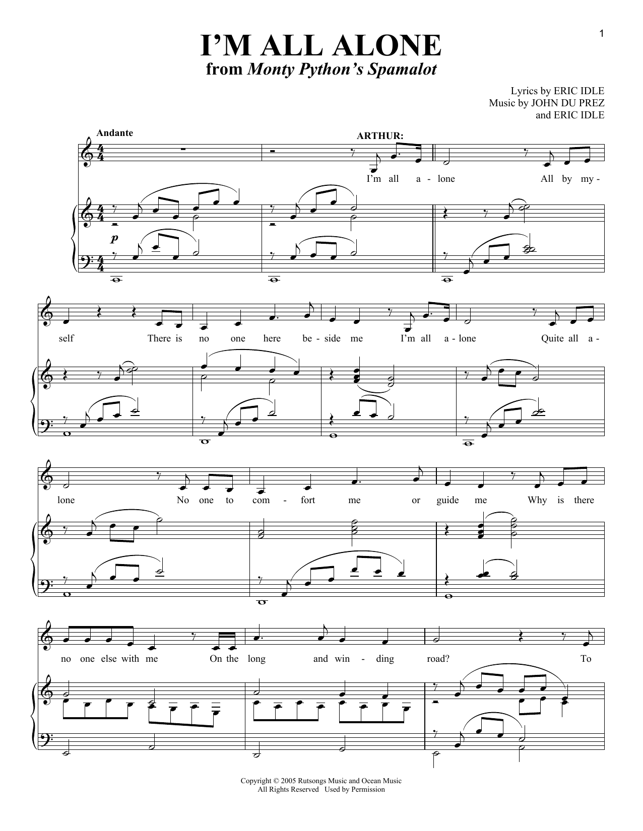 Eric Idle I'm All Alone Sheet Music Notes & Chords for Vocal Duet - Download or Print PDF